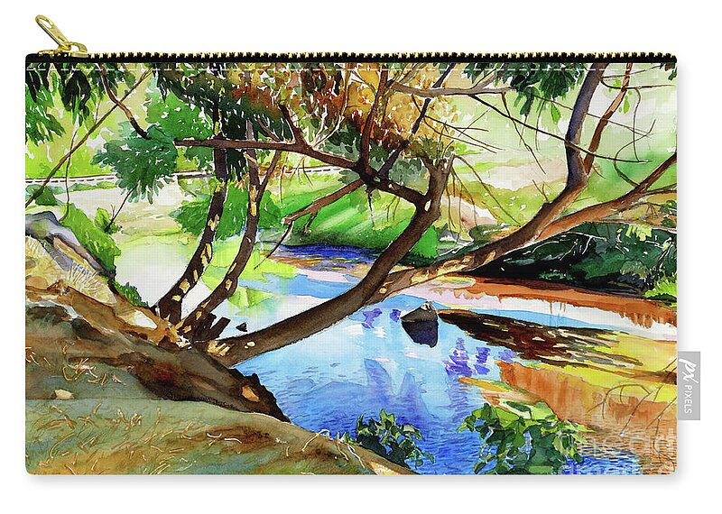 Dry Creek Zip Pouch featuring the painting #336 Dry Creek Bridge #336 by William Lum