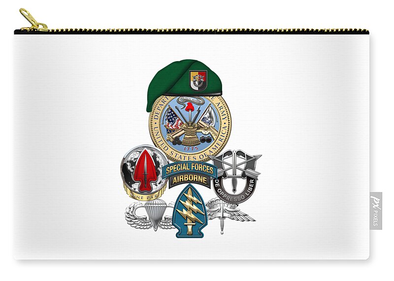  ‘u.s. Army Special Forces’ Collection By Serge Averbukh Zip Pouch featuring the digital art 3rd Special Forces Group - Green Berets Special Edition by Serge Averbukh