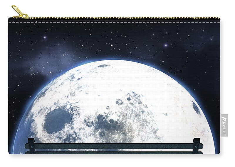 Moon Zip Pouch featuring the digital art Empty Bench And Moon Silhouette #4 by Allan Swart