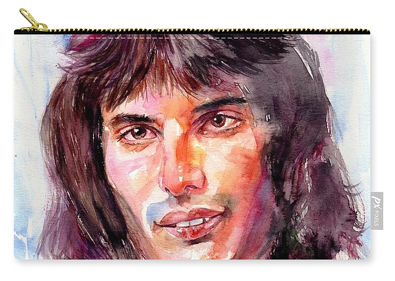 Freddie Zip Pouch featuring the painting Freddie Mercury portrait #4 by Suzann Sines