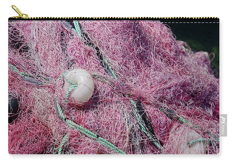 Assos Zip Pouch featuring the photograph Multi-colored nylon fishing nets and floats #4 by Steve Estvanik