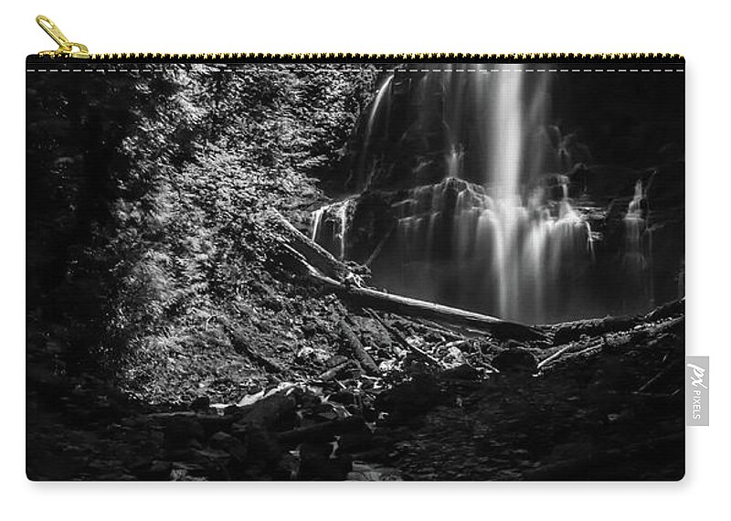 Black And White Zip Pouch featuring the photograph Proxy Falls #4 by Cat Connor