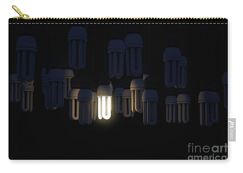 Light Zip Pouch featuring the digital art Single Light Bulb Illuminated In Collection #4 by Allan Swart