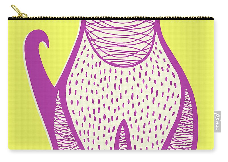 Animal Zip Pouch featuring the drawing Sitting Cat #4 by CSA Images