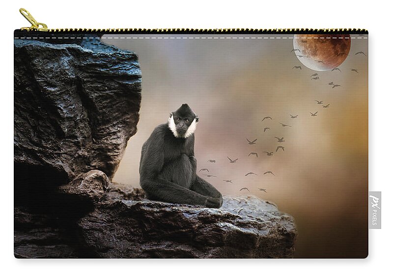 Monkey Zip Pouch featuring the photograph What #4 by Rebecca Cozart