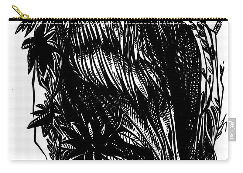 Raven Zip Pouch featuring the drawing Wild #4 by Enrique Zaldivar