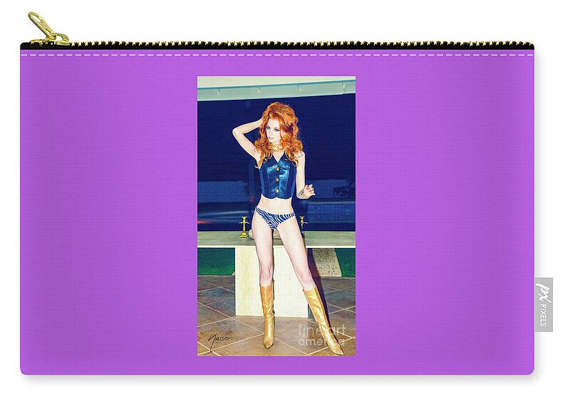 1 One Person Zip Pouch featuring the photograph 4027 Red Head Gold Boots by Amyn Nasser
