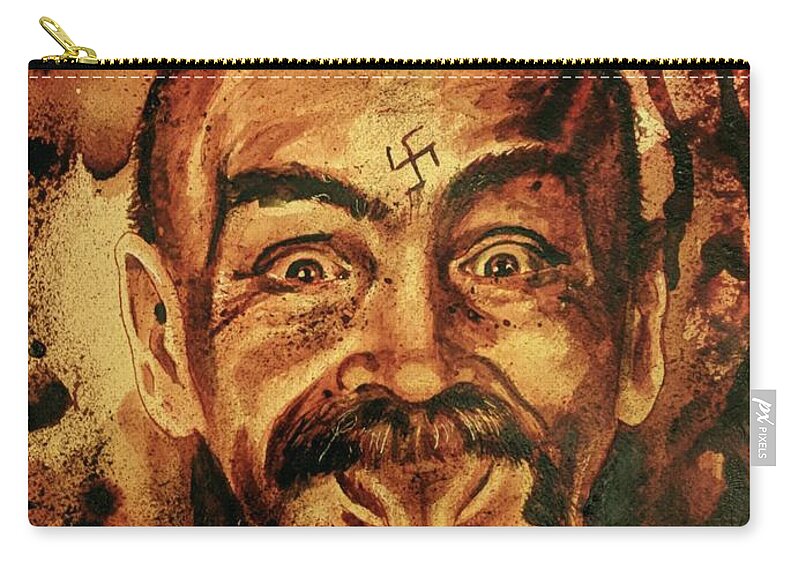 Ryan Almighty Zip Pouch featuring the painting CHARLES MANSON portrait fresh blood by Ryan Almighty
