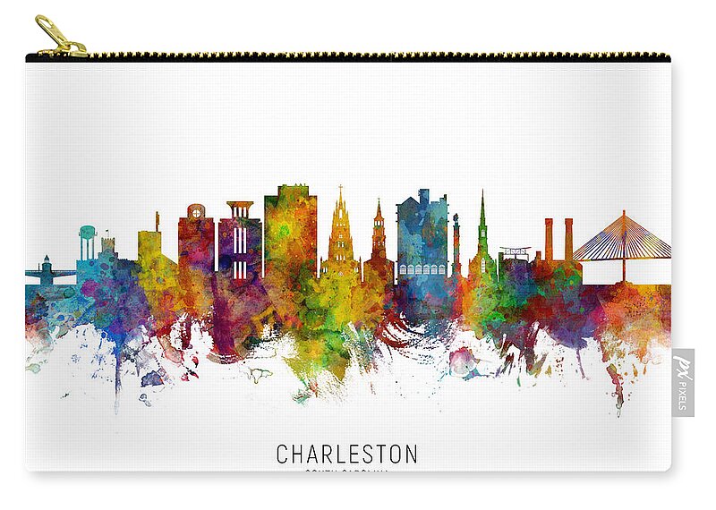 Charleston Carry-all Pouch featuring the digital art Charleston South Carolina Skyline by Michael Tompsett