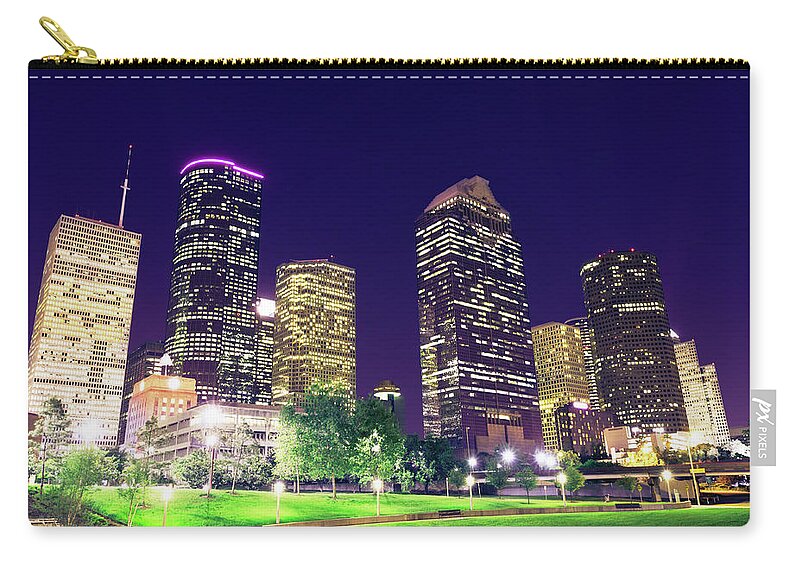 Scenics Zip Pouch featuring the photograph Houston Downtown #5 by Lightkey