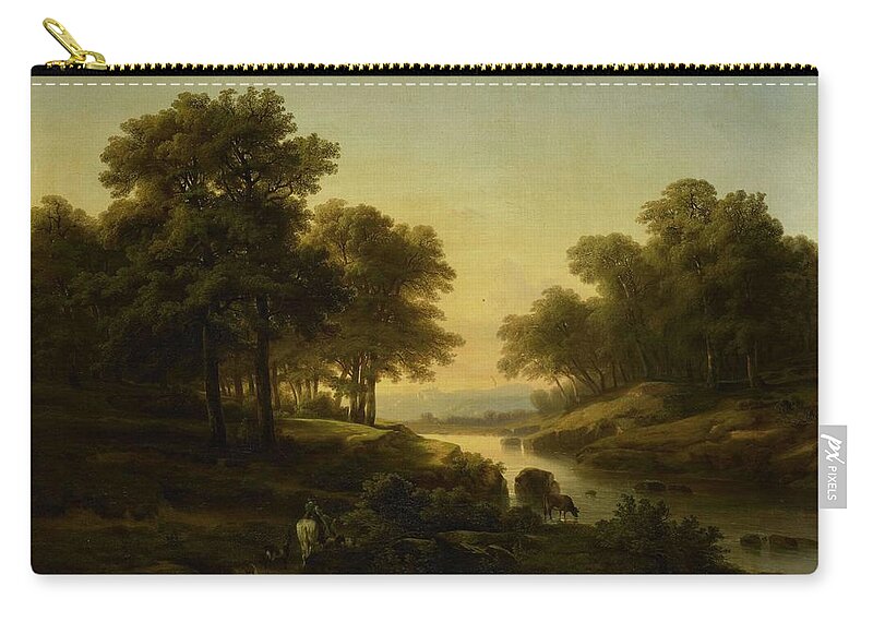 Alexandre Calame Zip Pouch featuring the painting Landscape. #5 by Alexandre Calame