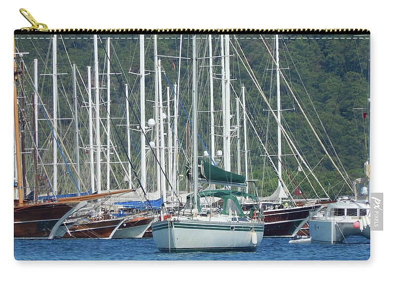 Marmaris Zip Pouch featuring the photograph Yachting marina of Marmaris in Turkey resort town on the Aegean #5 by Oleg Prokopenko