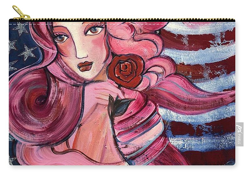 Statue Of Liberty Zip Pouch featuring the painting 50 Stars for Venus by Laurie Maves ART