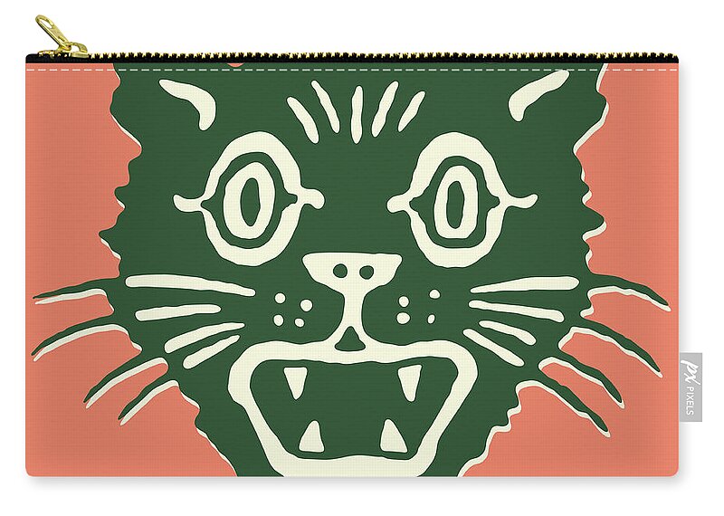 Afraid Zip Pouch featuring the drawing Black Cat #53 by CSA Images