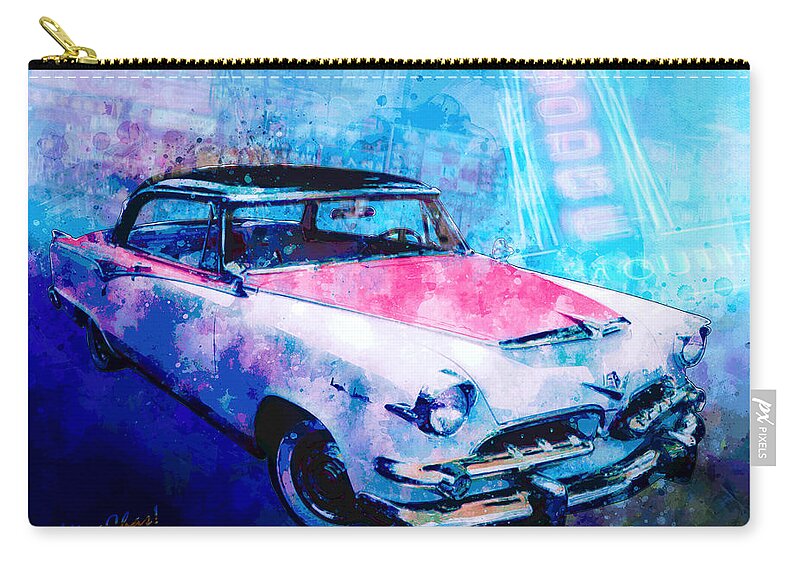 1955 Zip Pouch featuring the digital art 55 Dodge Hemi Hardtop Ahead of the Pack-mobile by Chas Sinklier