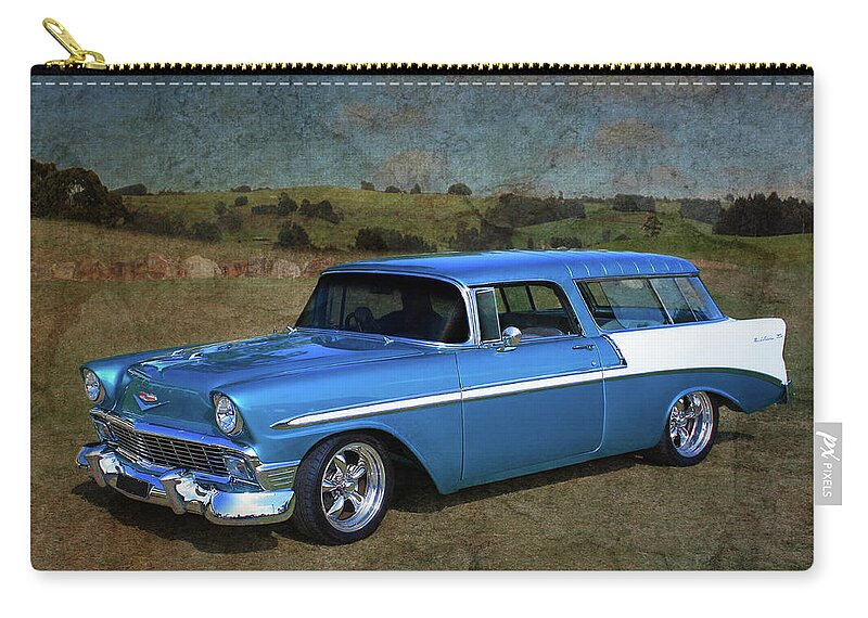 Chev Zip Pouch featuring the photograph 56 Chevy Wagon by Keith Hawley