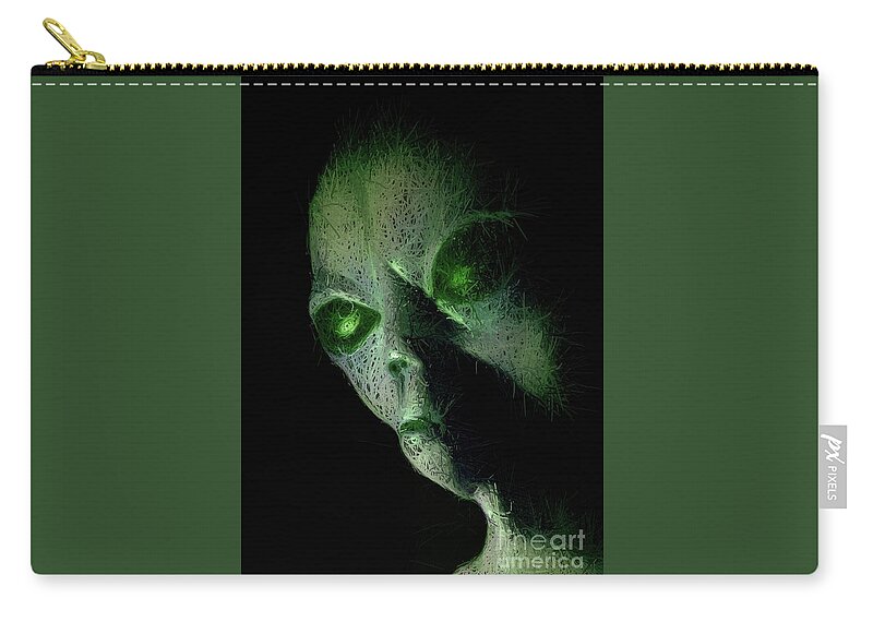 Alien Zip Pouch featuring the digital art Alien Files #6 by Esoterica Art Agency
