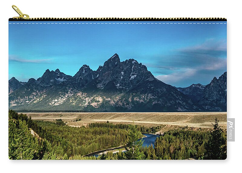 View Zip Pouch featuring the photograph Grand Teton mountains scenic view #6 by Alex Grichenko