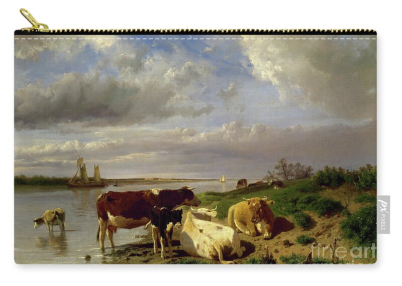 Landscape With Cattle Zip Pouch featuring the painting Landscape with Cattle by Anton Mauve