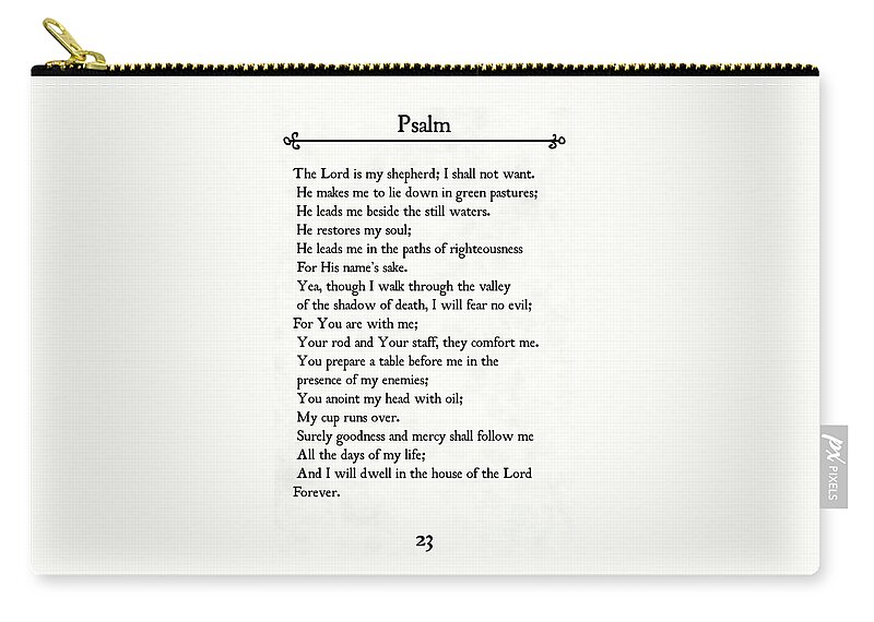 Psalms Zip Pouch featuring the painting Psalm 23-Bible Verse Wall Art Collection #4 by Mark Lawrence