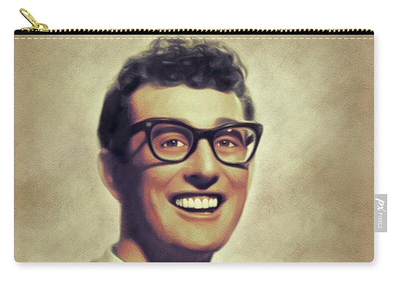 Buddy Zip Pouch featuring the painting Buddy Holly, Music Legend #7 by Esoterica Art Agency