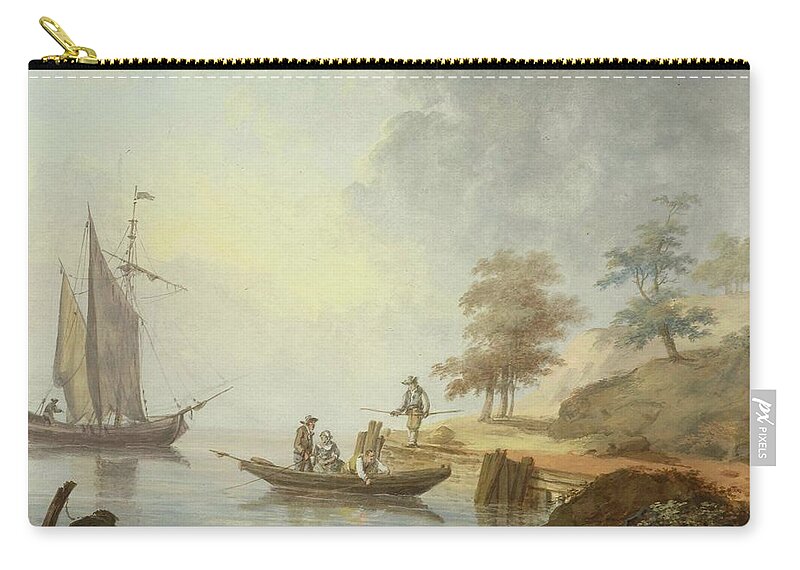 Moreth Zip Pouch featuring the painting Coastal view with ships #7 by MotionAge Designs