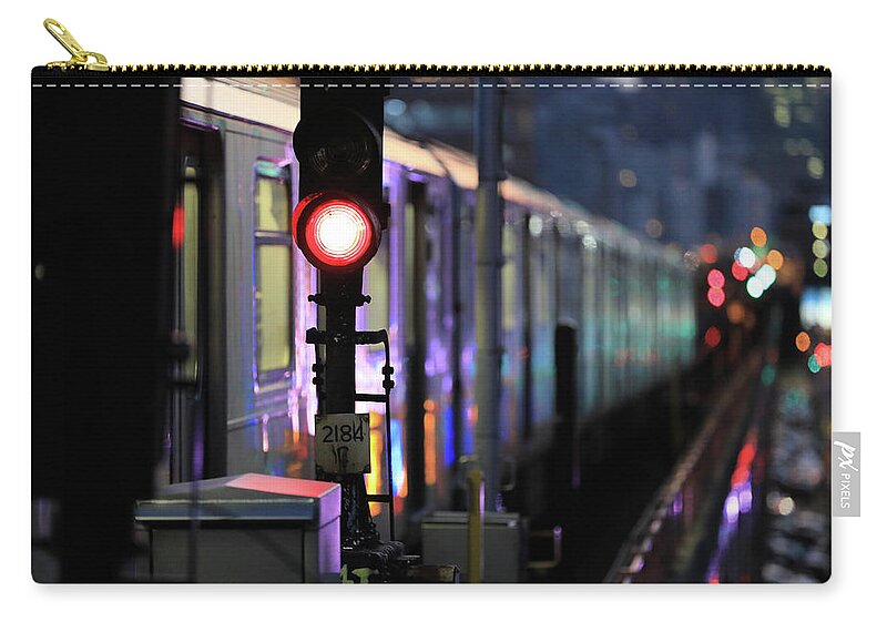 Subway Carry-all Pouch featuring the photograph 7 NightScape No.3 - Manhattan-bound 7 Train Departs 40th St Station, Queens by Steve Ember