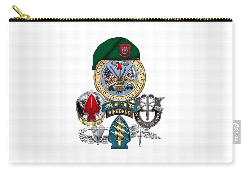 U.s. Army Special Forces Collection By Serge Averbukh Carry-all Pouch featuring the digital art 7th Special Forces Group - Green Berets Special Edition by Serge Averbukh