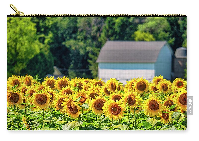 Stone Bank School Zip Pouch featuring the photograph Sunflowers at the Stone Bank School by Kristine Hinrichs