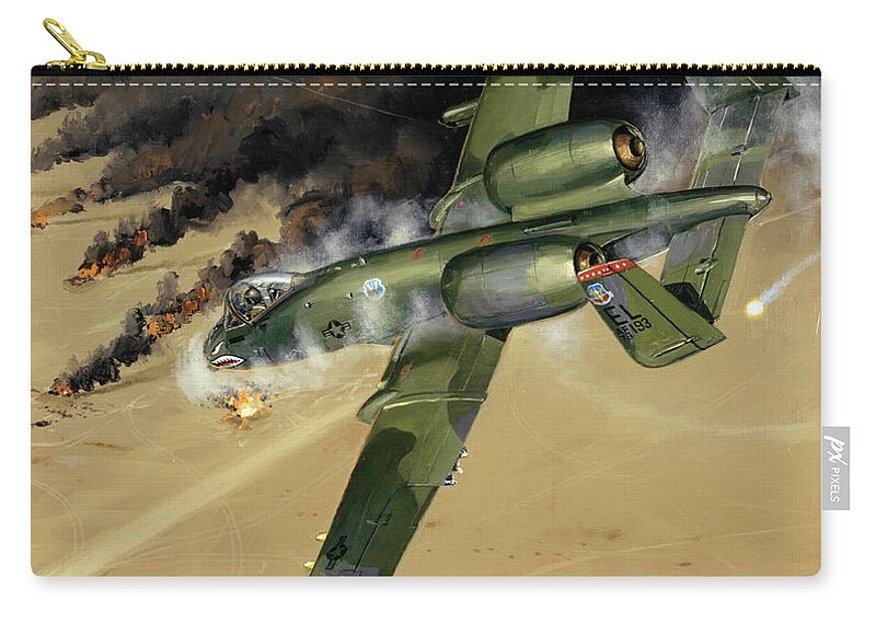 Military Aircraft Zip Pouch featuring the painting Fairchild Republic A-10 Thunderbolt II Warthog by Jack Fellows