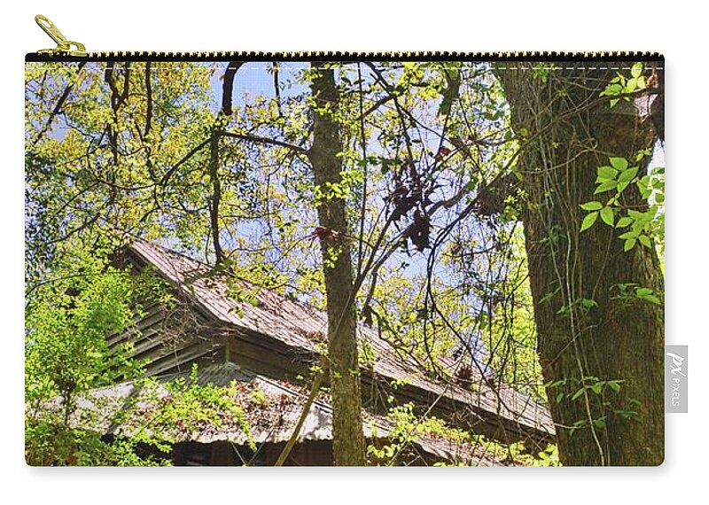 A Barn Among The Trees Vertical Zip Pouch featuring the photograph A Barn Among The Trees Vertical by Lisa Wooten