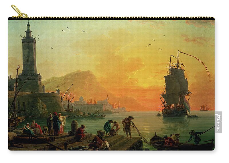 A Calm At A Mediterranean Port Carry-all Pouch featuring the painting A Calm at a Mediterranean Port by Claude Joseph Vernet by Rolando Burbon
