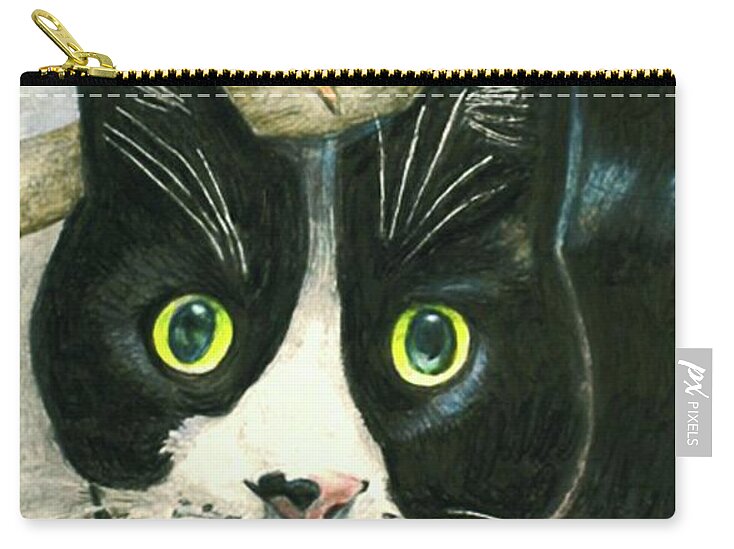 Bird Zip Pouch featuring the drawing A cat named Sparrow by Tim Ernst