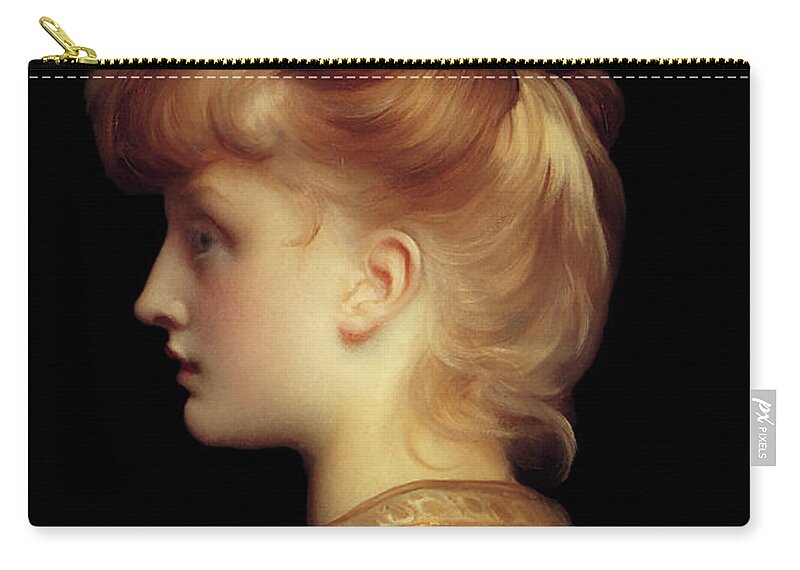 A Girl Zip Pouch featuring the painting A Girl by Lord Frederic Leighton	 by Rolando Burbon