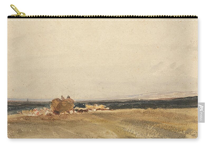 19th Century Art Zip Pouch featuring the drawing A Haywagon in an Open Landscape by Peter De Wint