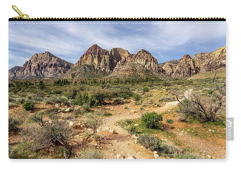 Las Vegas Zip Pouch featuring the photograph A Hiking Trail in Red Rock Canyon by Daniel Woodrum