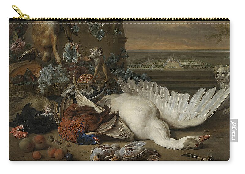 18th Century Art Zip Pouch featuring the painting A Monkey and a Dog Beside Dead Game and Fruit by Jan Weenix