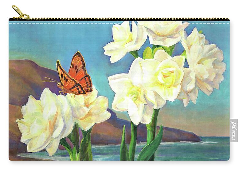 Paper White Zip Pouch featuring the painting A Morning Greeting From Narcissus Flowers by Svitozar Nenyuk