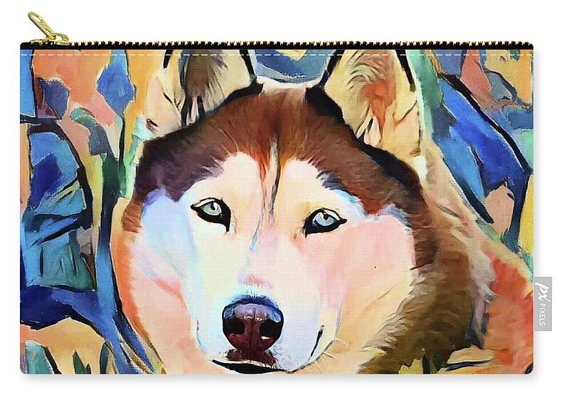 Animal Zip Pouch featuring the digital art A Red Husky by Jann Paxton