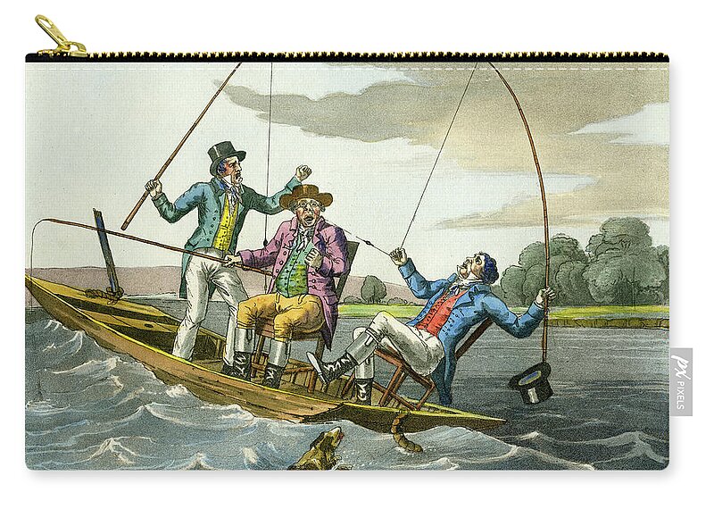Fishing Zip Pouch featuring the mixed media A Sharp Bite by unsigned attributed to Edward Barnard
