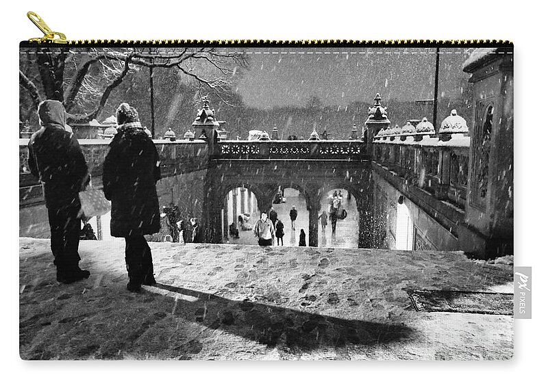 Snow Carry-all Pouch featuring the photograph A Snowy Night in Central Park by Steve Ember