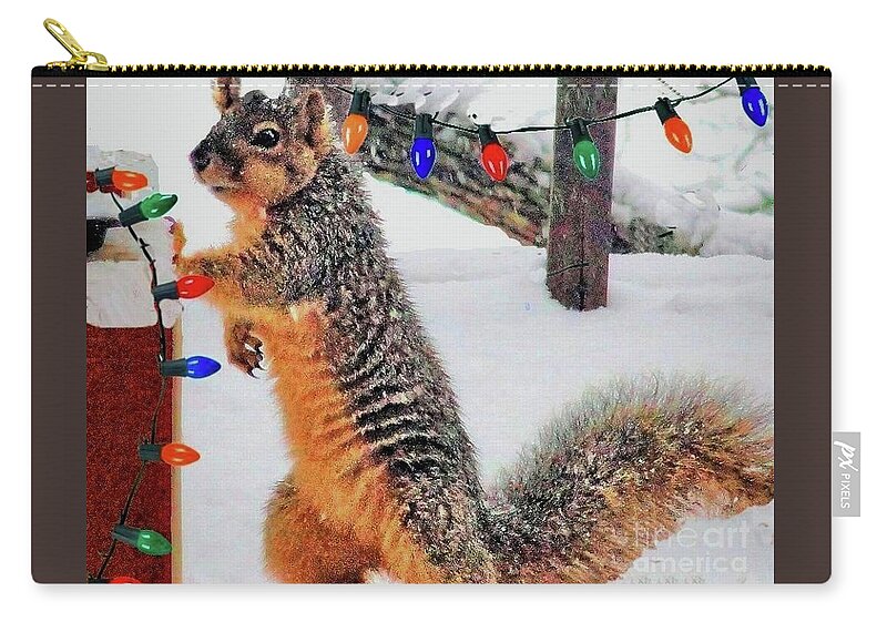 Squirrel Zip Pouch featuring the photograph A Fox Squirrel Christmas by Janette Boyd