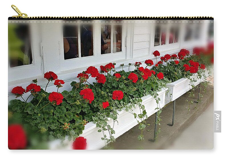 Geranium Zip Pouch featuring the photograph A Touch of Red by Vicky Edgerly