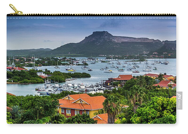 Harbor Zip Pouch featuring the photograph A Tranquil Harbor In Curacao by Pheasant Run Gallery