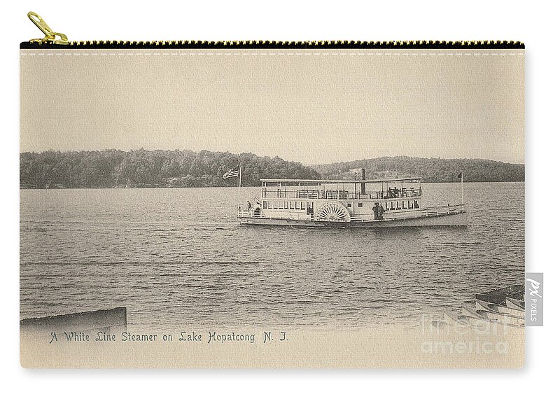 Lake Zip Pouch featuring the photograph A White Line Steamer on Lake Hopatcong by Mark Miller