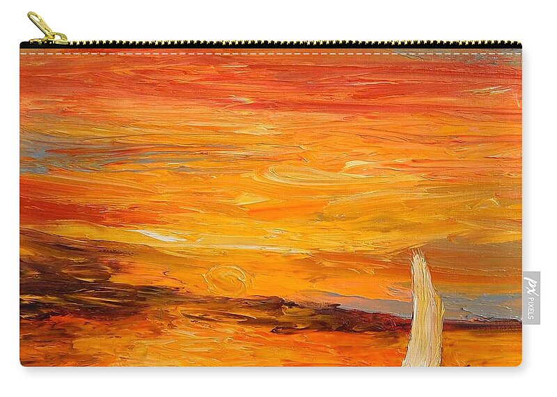 Sunset Zip Pouch featuring the painting A winter sunset by Chiara Magni