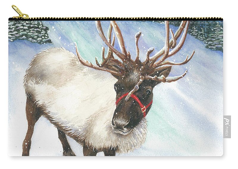 Reindeer Zip Pouch featuring the painting A Winter's Walk by Lori Taylor