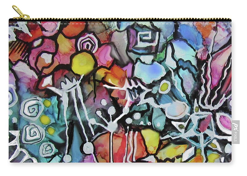 Alcohol Ink Zip Pouch featuring the painting A Zentangle Dance by Jean Batzell Fitzgerald
