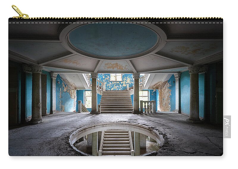 Abandoned Zip Pouch featuring the photograph Abandoned Blue Staircase by Roman Robroek