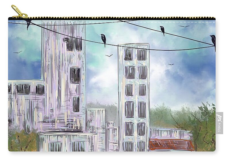 Digital Art Zip Pouch featuring the digital art Abandoned Factory by Angela Weddle